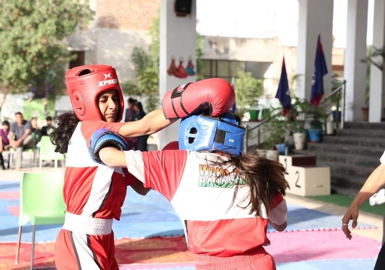 Kickboxing sparring match in action